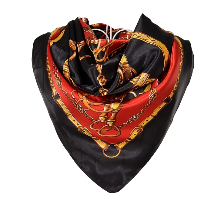 Anyyou Scarf for Women Black Red Gold Printed Polyester Silk Big Square Silk Scarf 90*90cm Satin For Spring Summer Autumn Winter