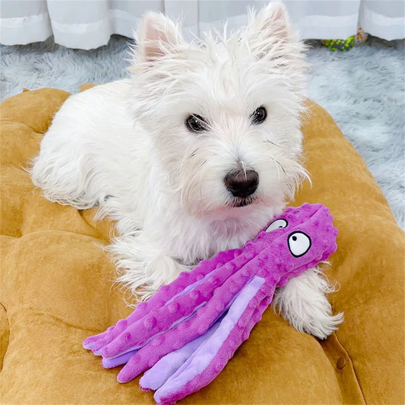 ANYWAGS Pet Toys Purple Plush Octopus Squeaky Teething Chews For Puppies