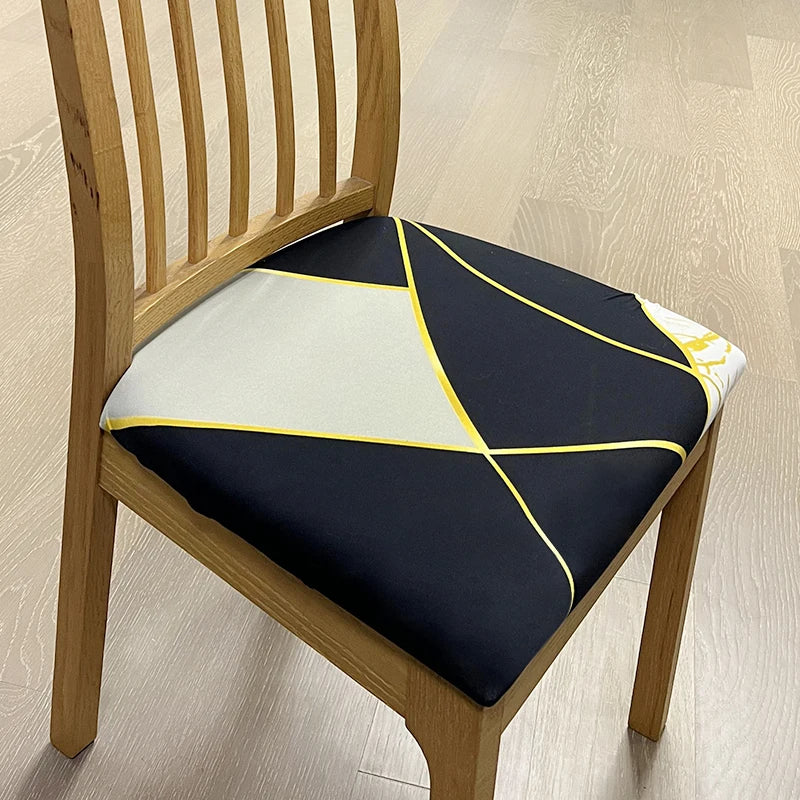 Anyseat Chair Cover Black and White Gold Linear Design Stretch Seat Cover for Home Dinning Kitchen Washable Removable