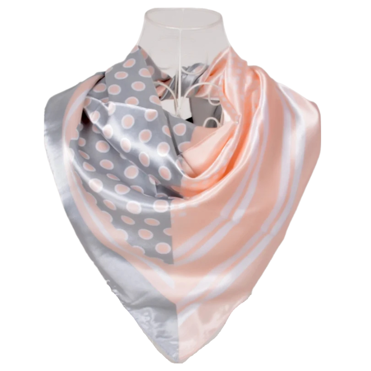 Anyyou Scarf for Women Grey Pink Printed Square Silk Shawl For Summer Spring And Fall