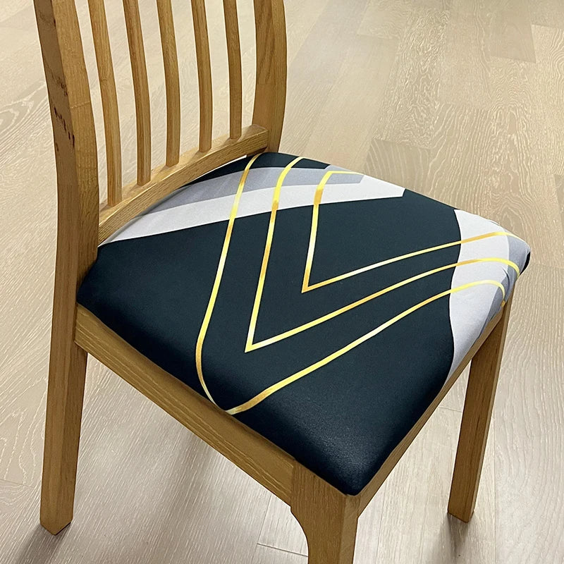 Anyseat Chair Cover Black and White Gold Triangular Design Stretch Seat Cover for Home Dinning Kitchen Washable Removable
