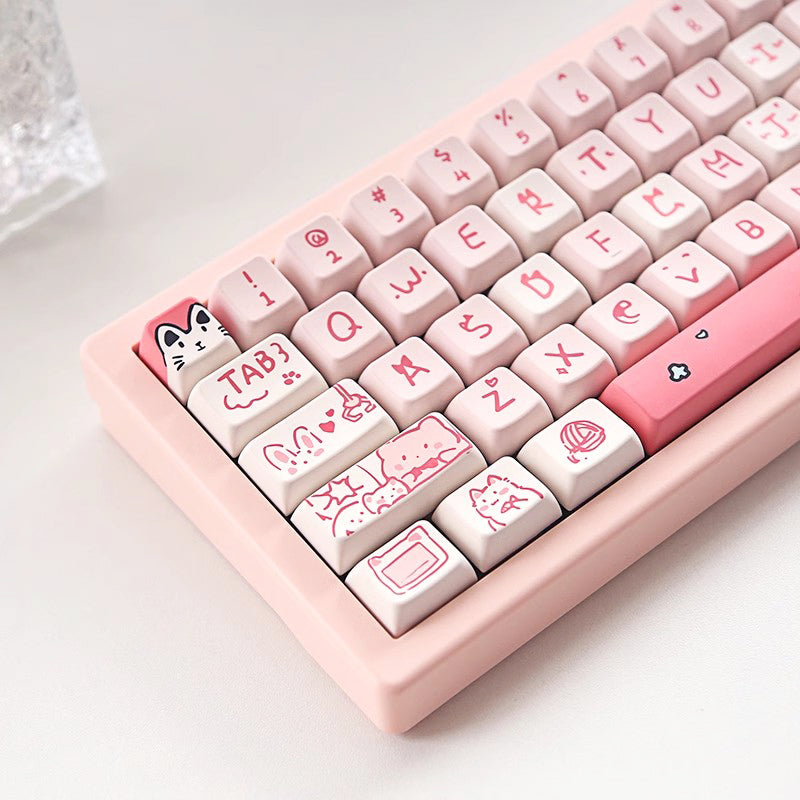 ANYMOB Keycap Keyboard Pink 146 Keys Cute Cat Theme Mechanical Sublimation Switch Clicks