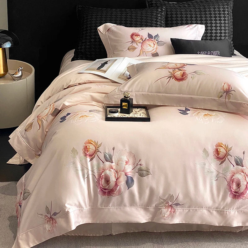 Anycozy Bedding Set Dusty Pink Duvet Cover Flat Bed Sheet with Zipper Closure and Pillowcases Bedroom Decor