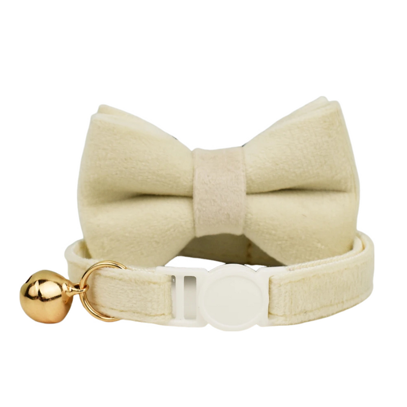 ANYWAGS Cat Collar Off White Bow Small with Safety Buckle, Bell, and Durable Strap Stylish and Comfortable Pet Accessor