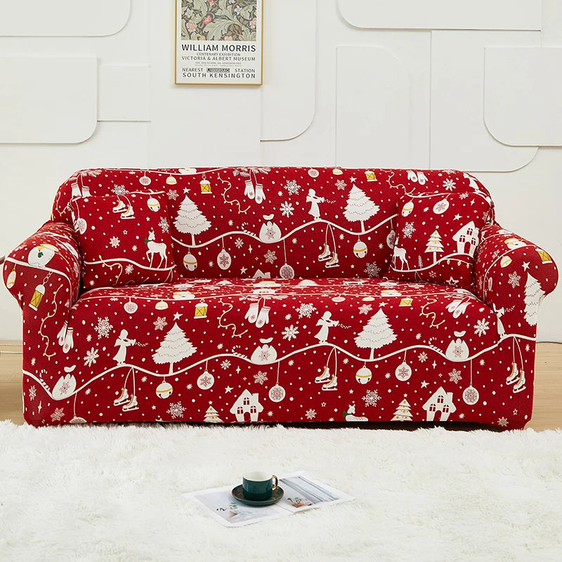 Anyseat Sofa Cover Red Festive Christmas Design Non Slip Stretchable Slipcover
