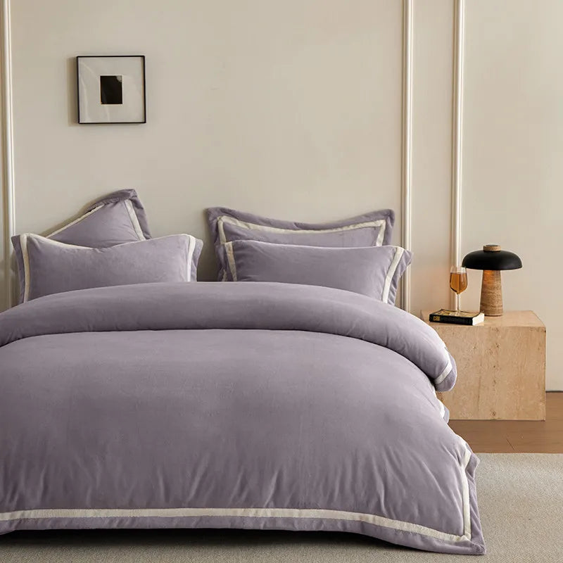 Anycozy Duvet Cover Set Plain Purple Flat Bed Sheet Luxury Cozy Fluffy Velvet Bedding Comforter