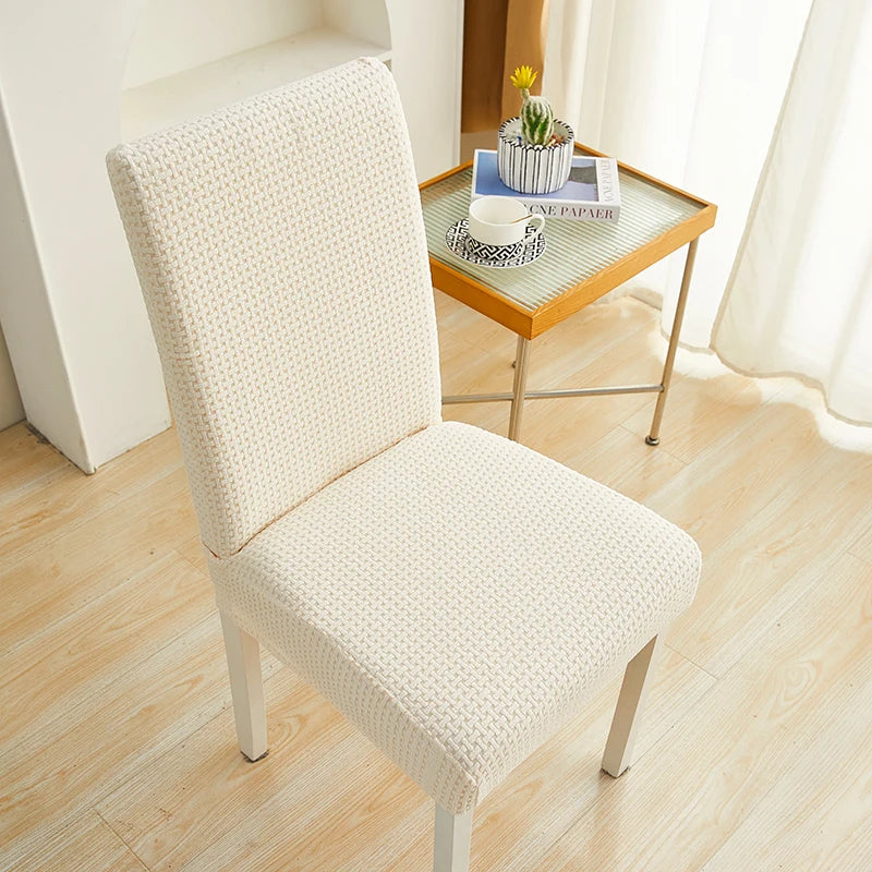Anyseat Chair Cover Beige Micro Knitted Design with Elastic Material for Dining Room Kitchen Wedding Hotel Banquet Restaurant