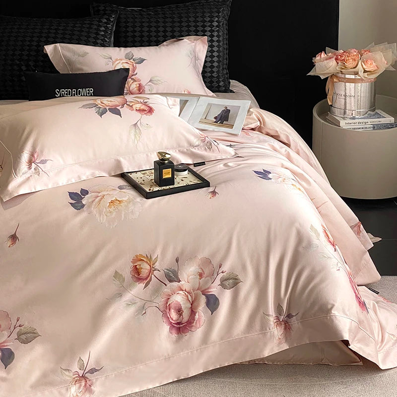 Anycozy Bedding Set Dusty Pink Duvet Cover Flat Bed Sheet with Zipper Closure and Pillowcases Bedroom Decor