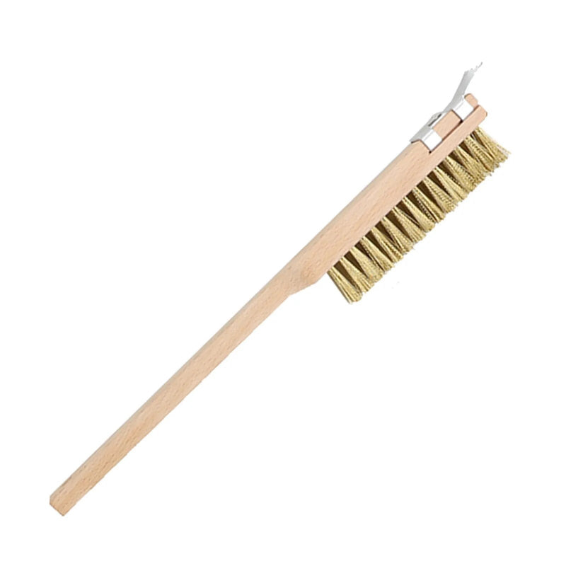 Anygleam Wooden 40cm Pizza Oven Copper Brush with Metal Scraper Tool Cleaning Accessories