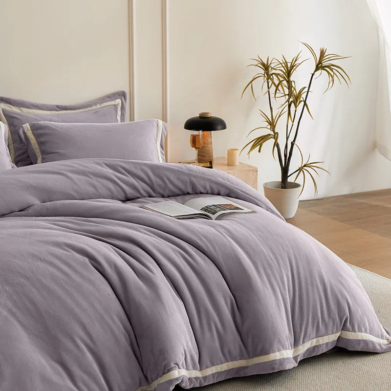 Anycozy Duvet Cover Set Plain Purple Flat Bed Sheet Luxury Cozy Fluffy Velvet Bedding Comforter
