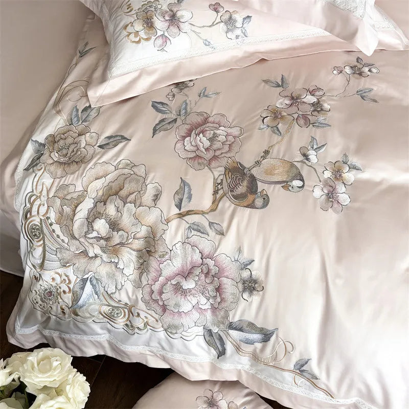 Anycozy Duvet Cover Set Light Pink Flat Bed Sheet Ultra Soft Egyptian Cotton Embroidery Luxury Bedding