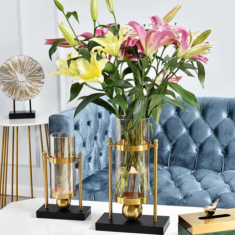 ANYHOUZ Gold Retro Glass Iron Vase Tabletop Decor – Modern Metal Art Ornament for Living Room Display & Home Crafts