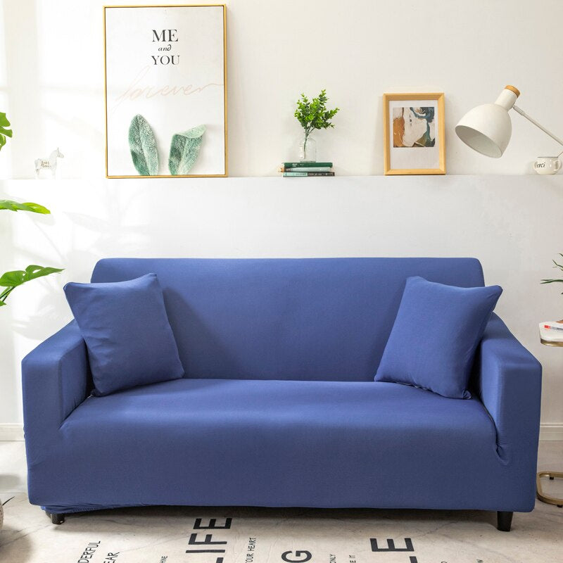 Anyhouz 2 Seater Sofa Cover Plain Royal Blue Style and Protection For Living Room Sofa Chair Elastic Stretchable Slipcover