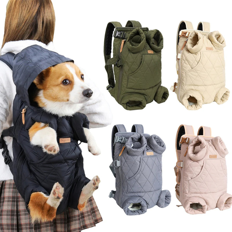 ANYWAGS Pet Carrier Beige Cozy Backpack for Winter with Hoodie and Pockets for Pet Supplies for Small to Medium Dogs
