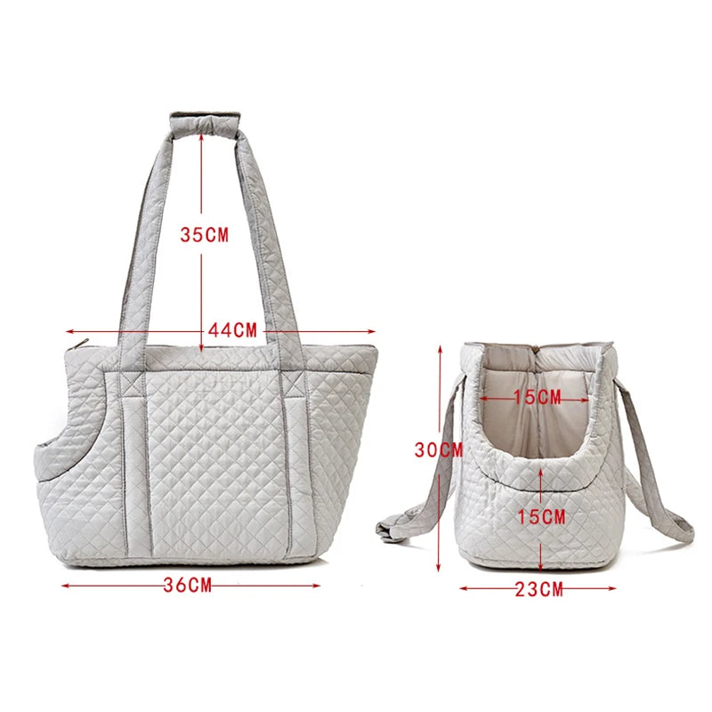 ANYWAGS Pet Carrier Thin Grey Korean Inspired Pet Hand Bag or Shoulder Bag with Quilted Cotton Portable Bag