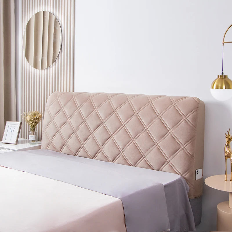 Anycozy Headboard Cover Khaki Criss Cross Pattern Super Soft Smooth Quilted Velvet Bed Back Dust Protector Cover 170x70cm