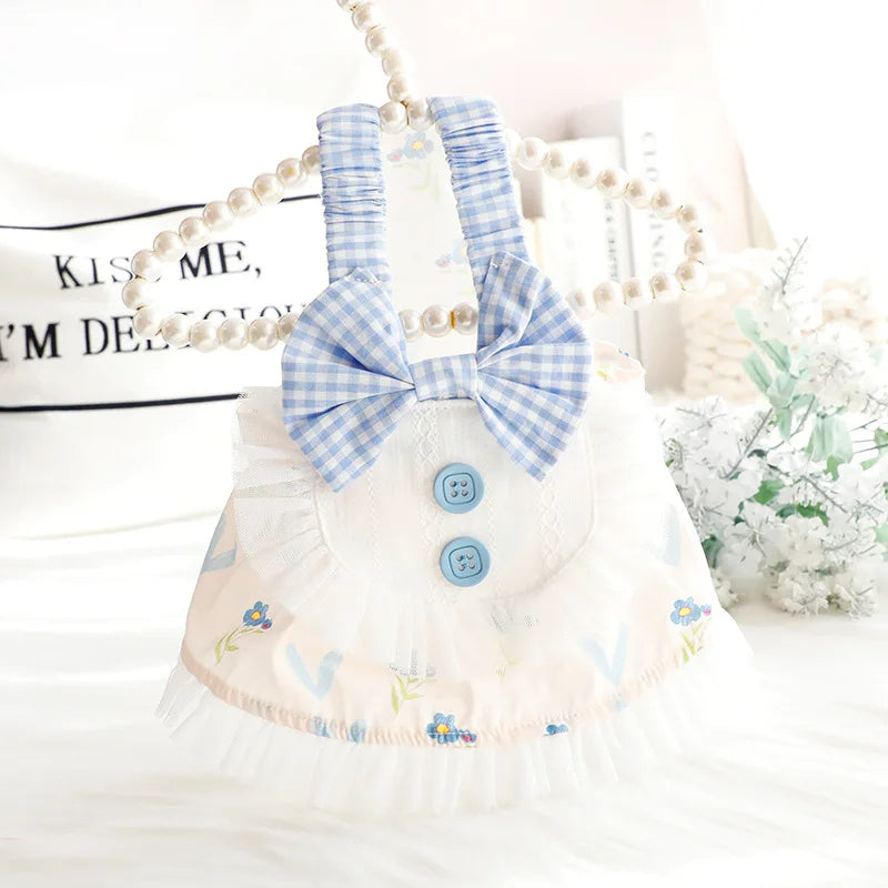 Anypet Princess Dog Dress – Blue Cosplay Outfit with Big Buttons and Tassel Print for Special Occasions