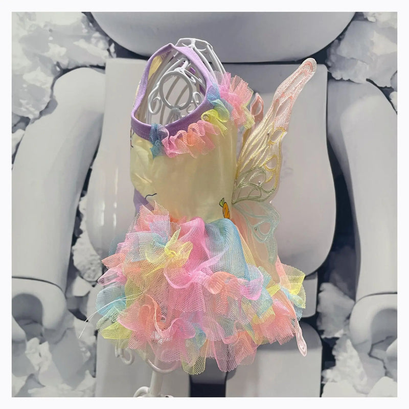 ANYWAGS Pet Clothes Princess Rainbow Colored Butterfly Wings with Bunny Print and Tassels for Cosplay and Fun Occasions