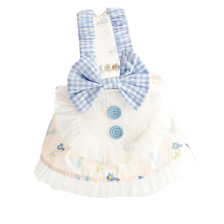 Anypet Princess Dog Dress – Blue Cosplay Outfit with Big Buttons and Tassel Print for Special Occasions