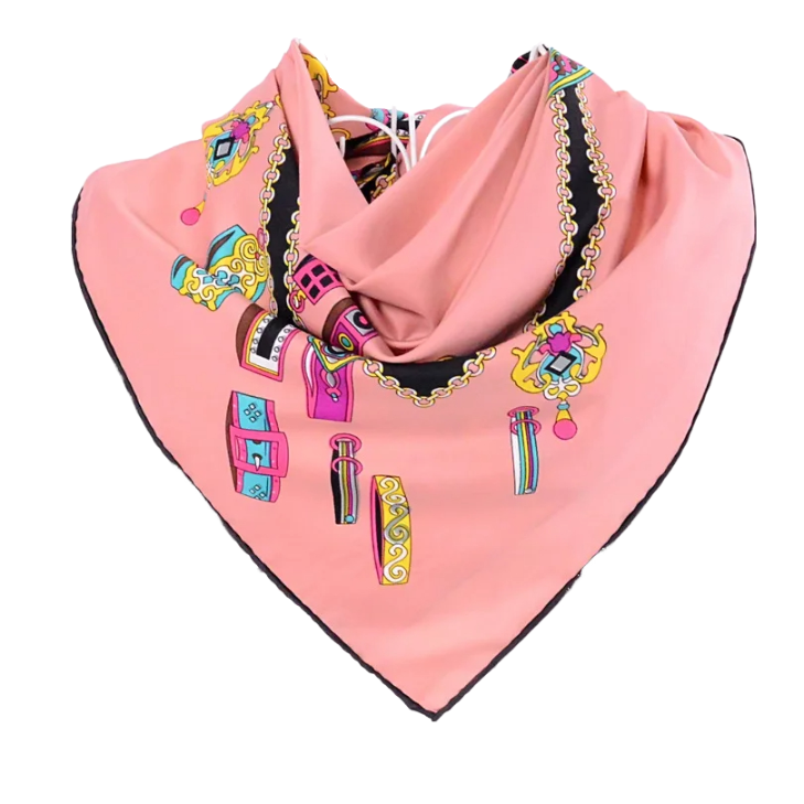 Anyyou Scarf for Women Pink Printed Twill Silk Shawl Fashion Elegant High Quality for Spring Autumn Square Scarves 90*90cm
