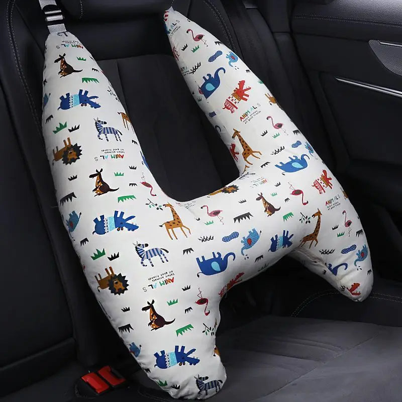 Anypillow Car Travel Pillow UShape Tiny Zoo Animal Pattern Children Travel Pillow Cushion for Car Seat, Safety Neck Pillow for Kids