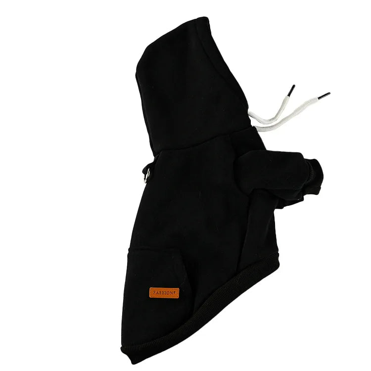 Anypet Black Fleece Dog Hoodie Jacket with Back Pockets – Warm Pet Sweatshirt for Cosplay & Cold Weather