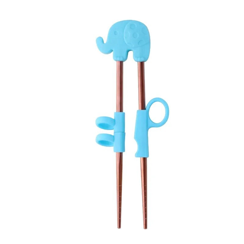 Anygleam Chop Stick Blue Elephant 1 Pair Reusable Red Rainbow  Stainless Steel Cartoon for Kids and Children Kitchen Accessories