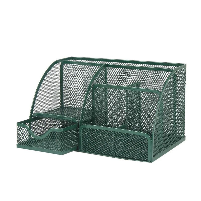 “AnyCraft Dark Green Mesh Desk Organizer with Multi‑Compartment Storage for Office & School Supplies”
