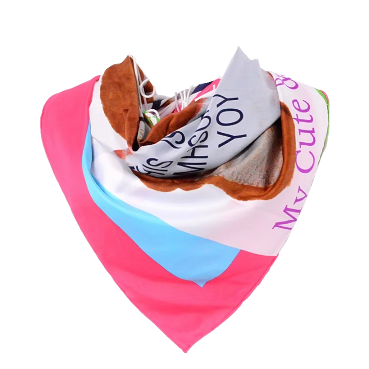 Anyyou Scarf for Women Dark Pink Lovely Bear Letters Twill Scarves Wraps Ladies Fashion Autumn Winter 90*90cm Dark Pink Silk Shawl