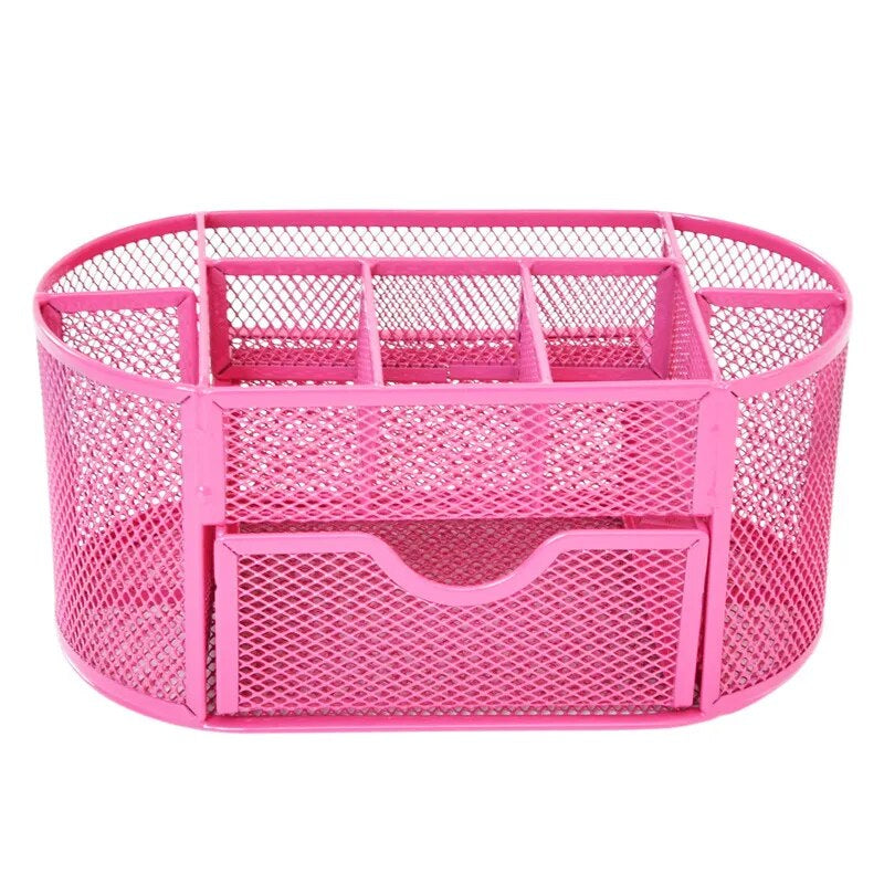 “AnyCraft Pink Metal Mesh Desk Organizer with Large‑Capacity Compartments for Office & School Supplies”