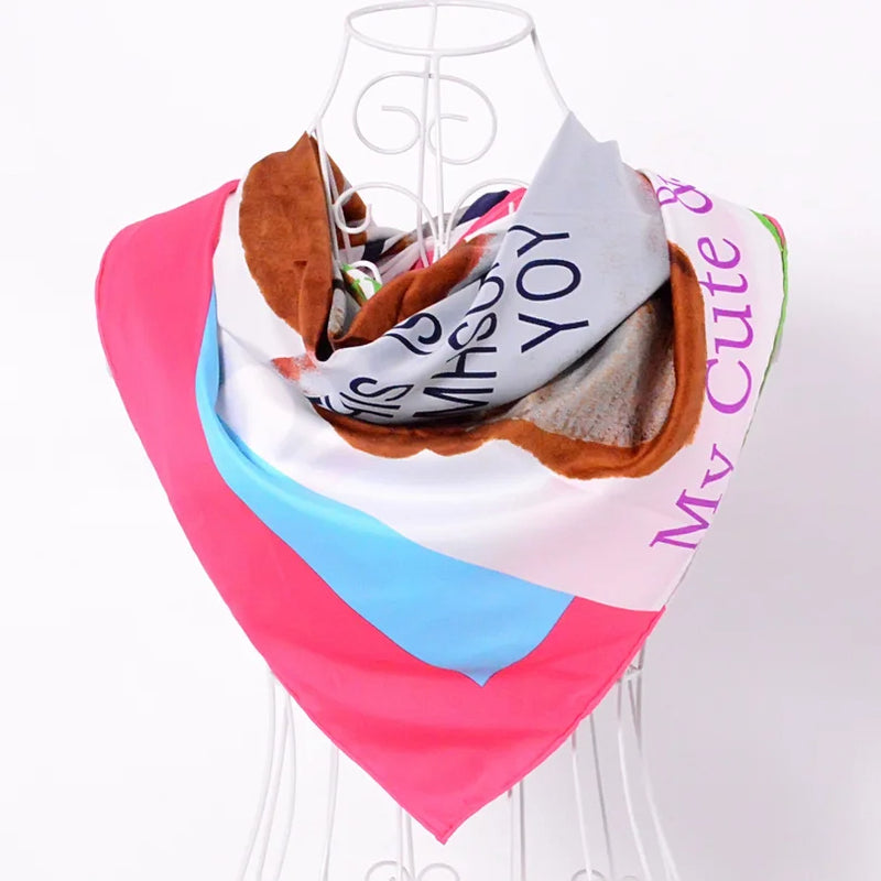 Anyyou Scarf for Women Dark Pink Lovely Bear Letters Twill Scarves Wraps Ladies Fashion Autumn Winter 90*90cm Dark Pink Silk Shawl