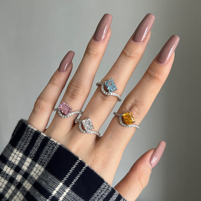 ANYCO Ring Fine Jewelry Square 925 Sterling Silver Rings Bridal Yellow Diamond CZ 8A 2ct Wedding Jewelry For Women