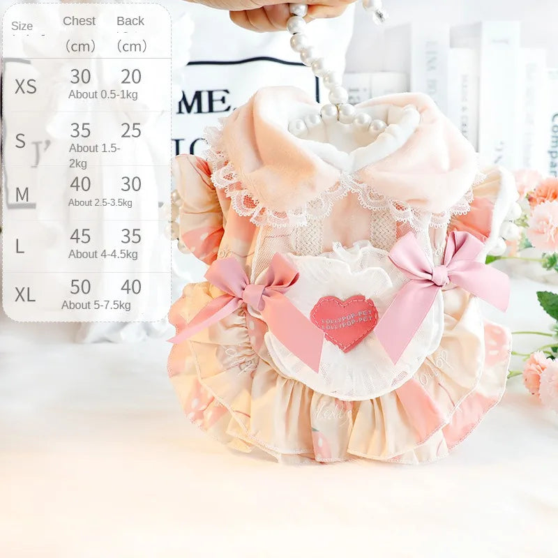 Anypet Pet Clothes Pink Cotton Princess Dress with Tassels and Heart Shape Clothe for Fancy and Special Occasions