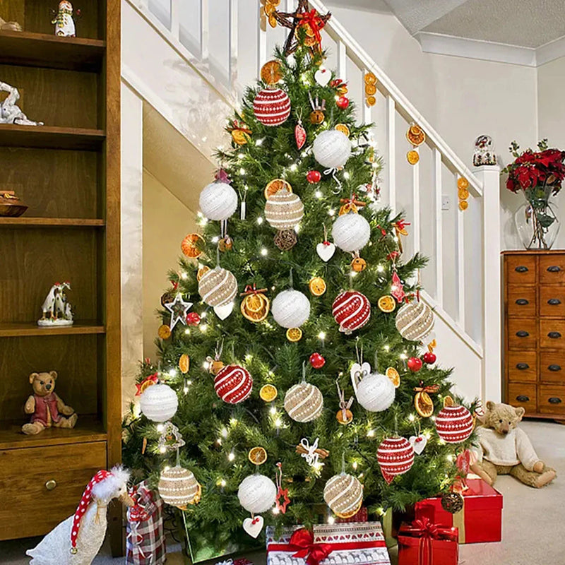 ANYDECO Christmas Ball Glitters Round White Beads Hanging Holiday Ornament Decorations