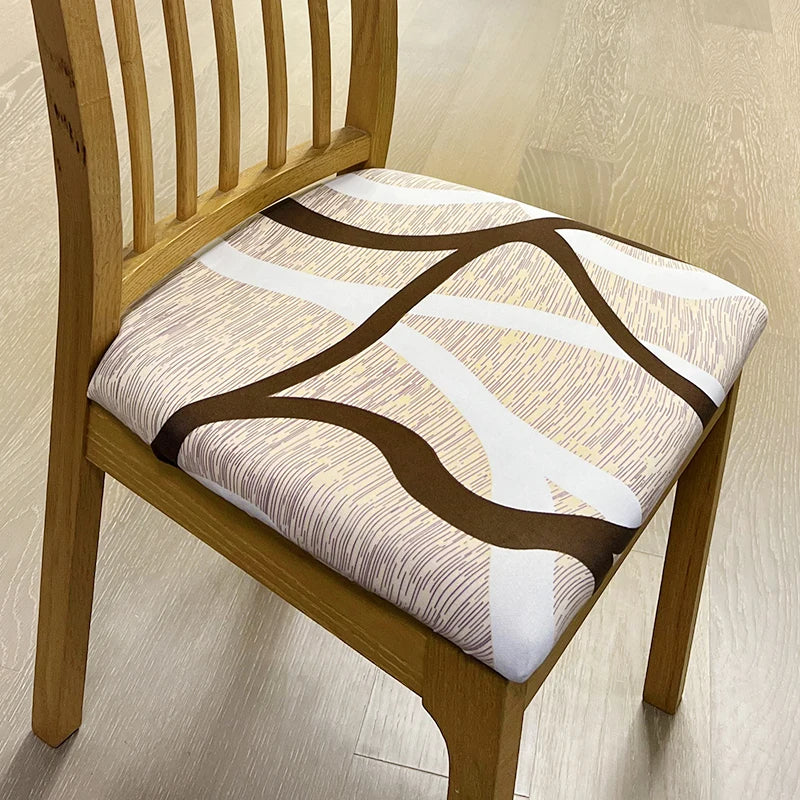 Anyseat Chair Cover Brown White and Beige Lines Print Stretch Seat Cover for Home Dinning Kitchen Washable Removable