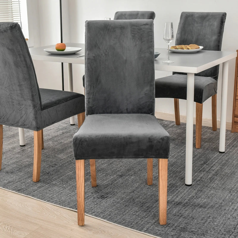 Anyseat Chair Cover Dark Grey Velvet Plush Slipcover for Dining Kitchen