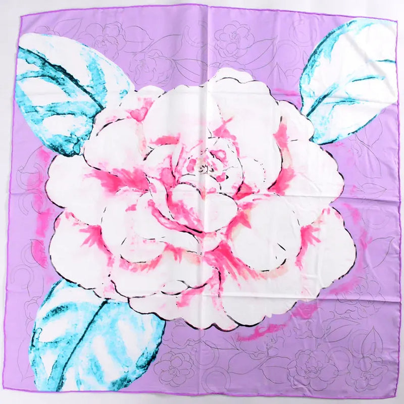 Anyyou Scarf for Women Floral Light Purple Pattern Hand Sewing Edge High Quality Large Silk Cape