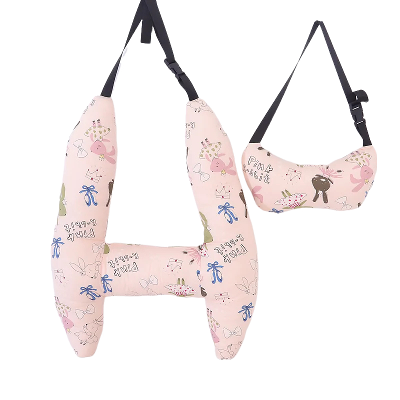 Anypillow Car Travel Pillow Pink Rabbit 1 Set for Kids and Adult Neck Head Support H-Shape Travel Pillow