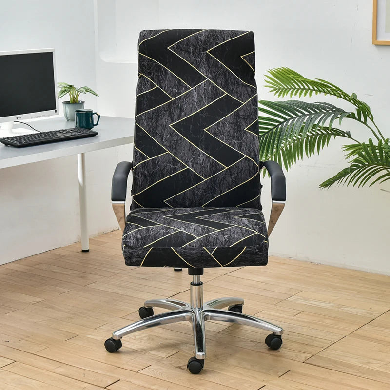 Anyseat Office Chair Cover Black Dark Gray Pattern Large Non-Slip Rotating Seat Case Universal Armrest Chair Protector