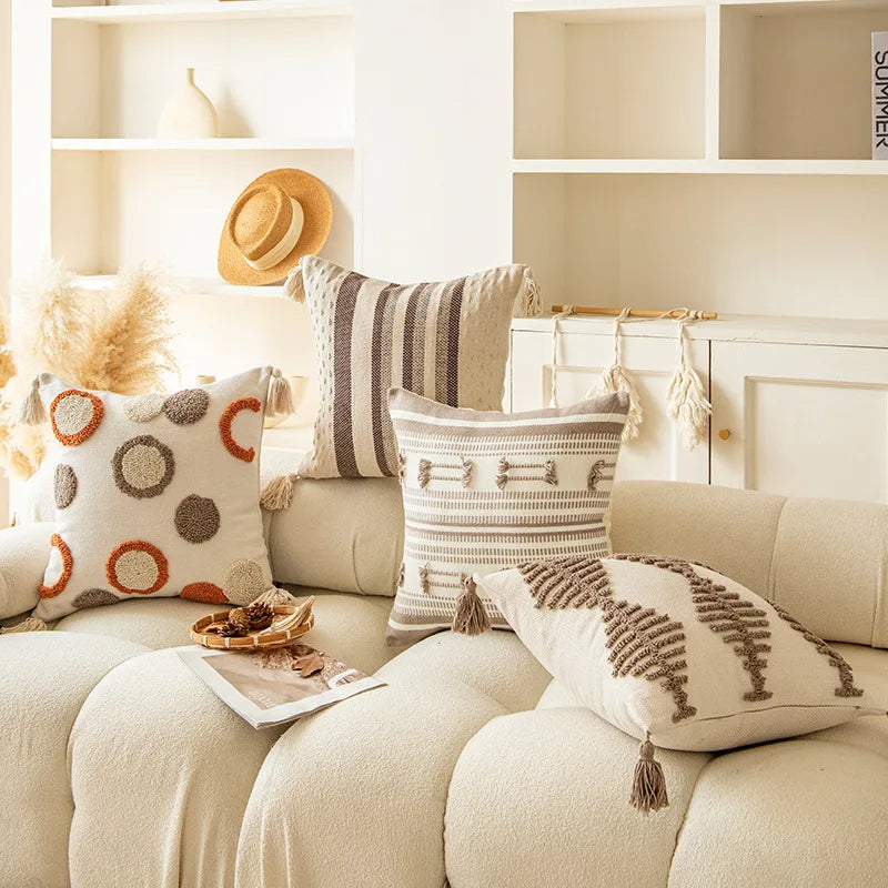 Anypillow Pillowcase Striped Tassel Embroidered Decorative Cushion Cover