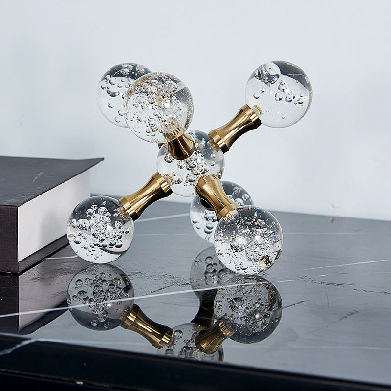 ANYHOUZ Geometric Crystal Molecular Ball Tabletop Decor – Modern Metal Art Ornament for Living Room Display & Home Crafts