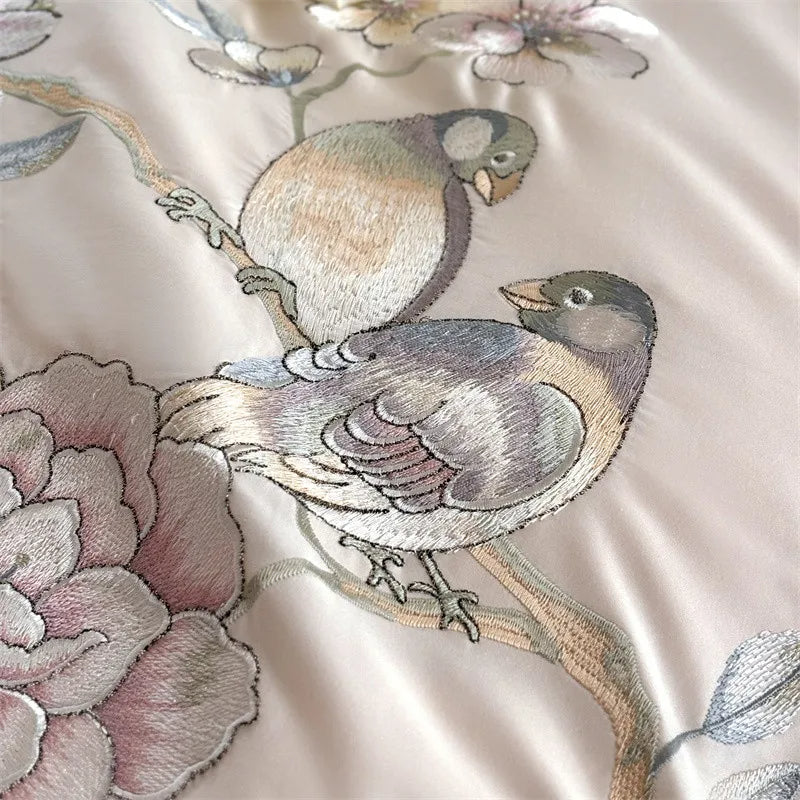 Anycozy Duvet Cover Set Light Pink Flat Bed Sheet Ultra Soft Egyptian Cotton Embroidery Luxury Bedding