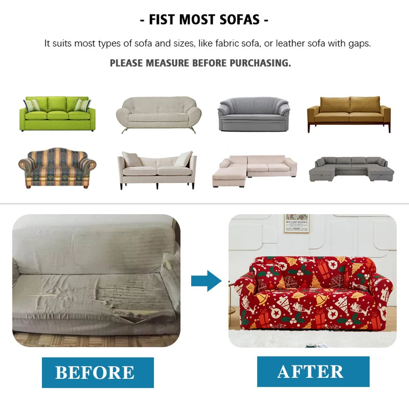 Anyseat Sofa Cover Green Christmas Snowflakes Design Stretchable Non Slip Slipcover