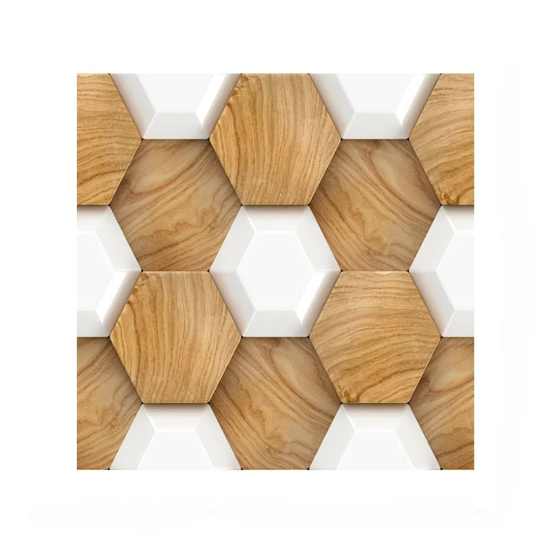 ANYHOUZ 10pcs Vinyl Wall Tile Honeycomb Wood Pattern 3D Waterproof