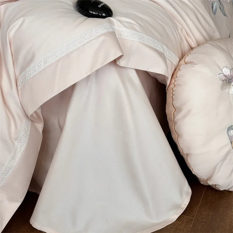 Anycozy Duvet Cover Set Light Pink Flat Bed Sheet Ultra Soft Egyptian Cotton Embroidery Luxury Bedding