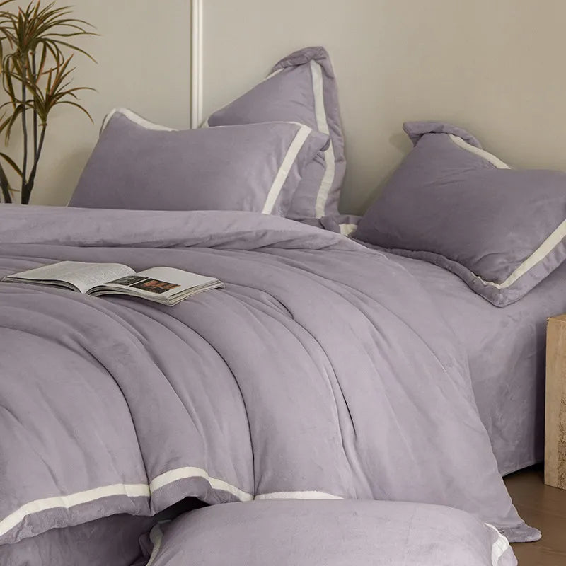 Anycozy Duvet Cover Set Plain Purple Flat Bed Sheet Luxury Cozy Fluffy Velvet Bedding Comforter