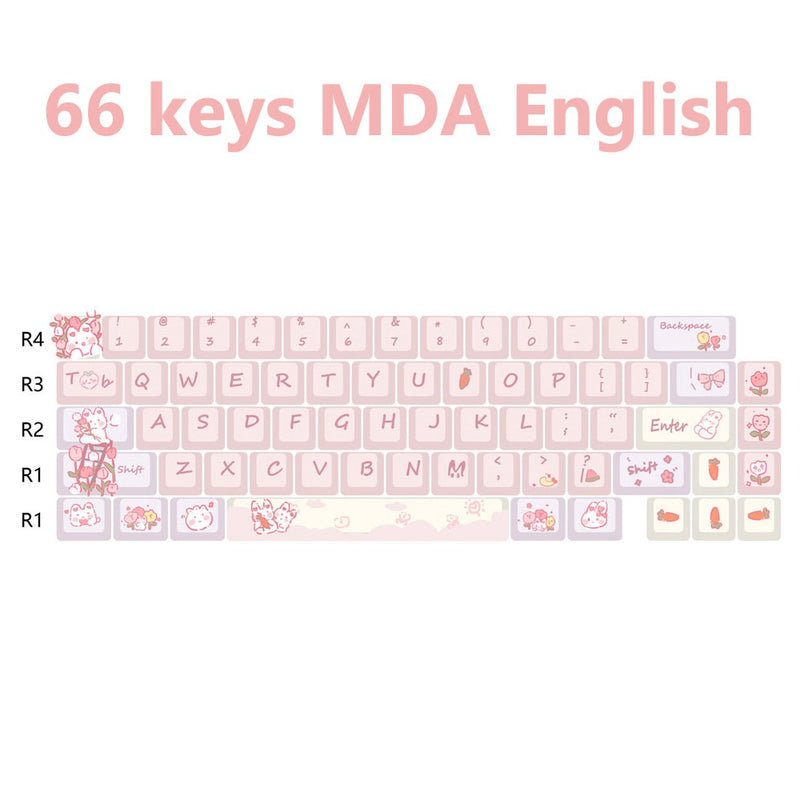 ANYMOB Keycap Keyboard Pink 66 keys Rabbit Theme Sided Heat Submlimation Switch Fit