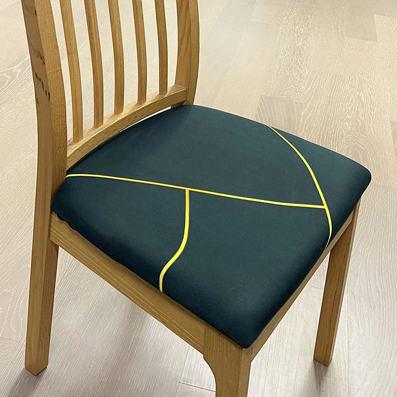 Anyseat Chair Cover Dark Green Gold Linear Design Stretch Seat Cover for Home Dinning Kitchen Washable Removable