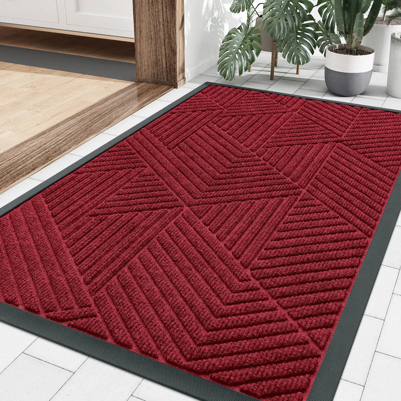 Anymat Doormat Red Geometric Rubber Non Slip Dirt Trap Absorbent Mat