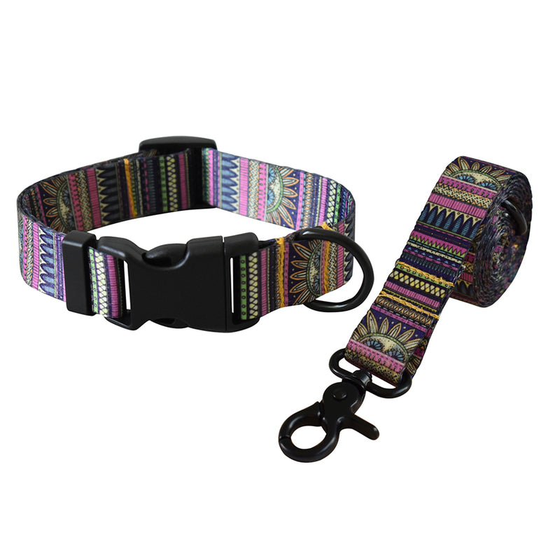 ANYWAGS Pet Collar Leash Set Multicolor Tribal Sytlish Strap Comfortable Dog Accessory